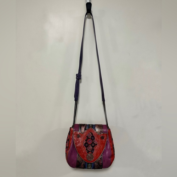 Vintage Sharif Rainbow Snakeskin Leather Patchwork Crossbody Bag - Picture 3 of 7